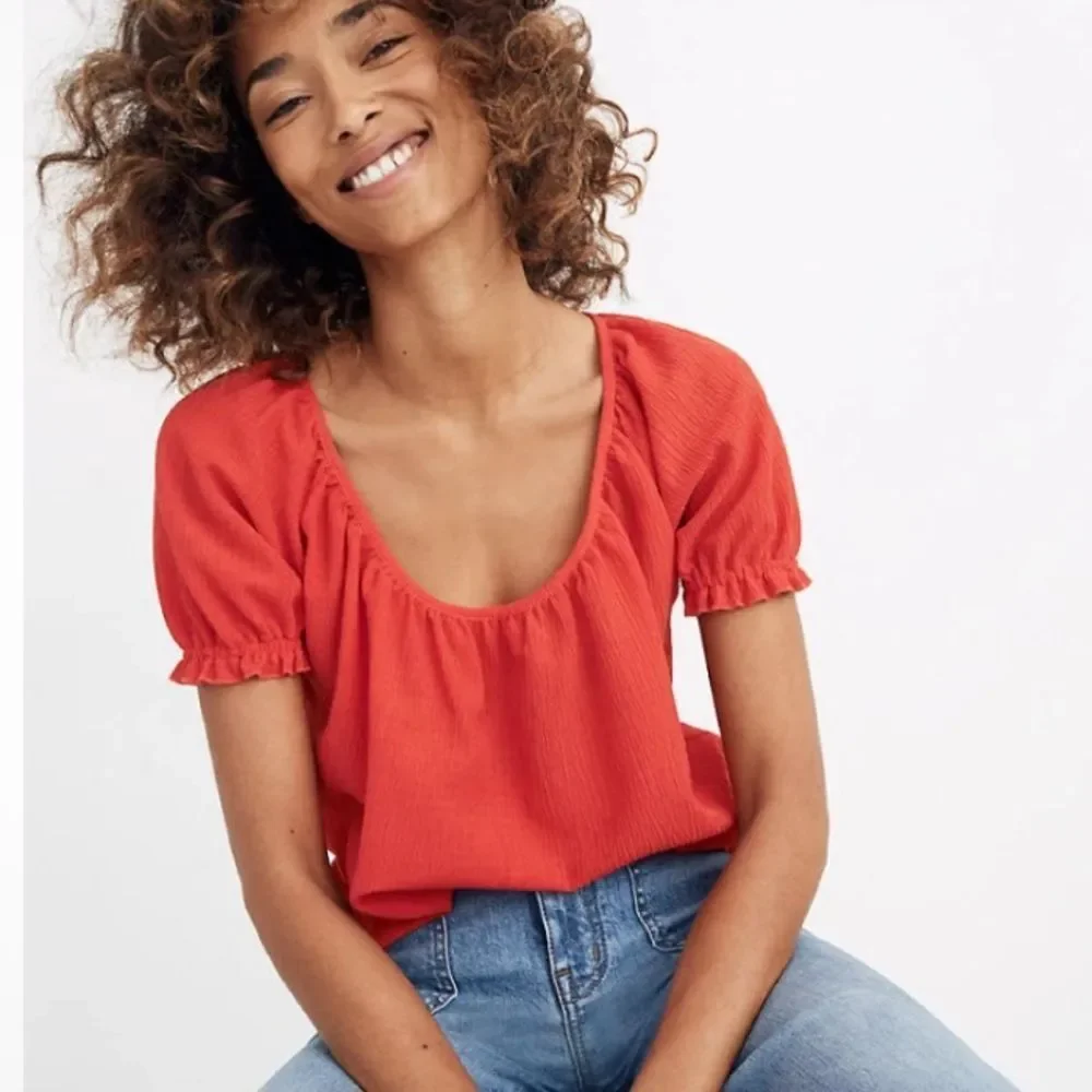 Madewell Bright Red Puff Sleeve Blouse XS